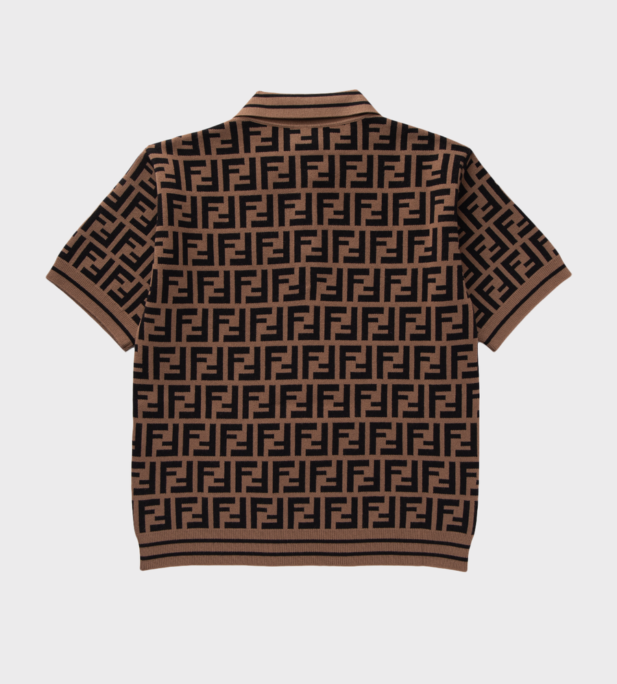 FF Motif Knitted Polo Shirt Beige