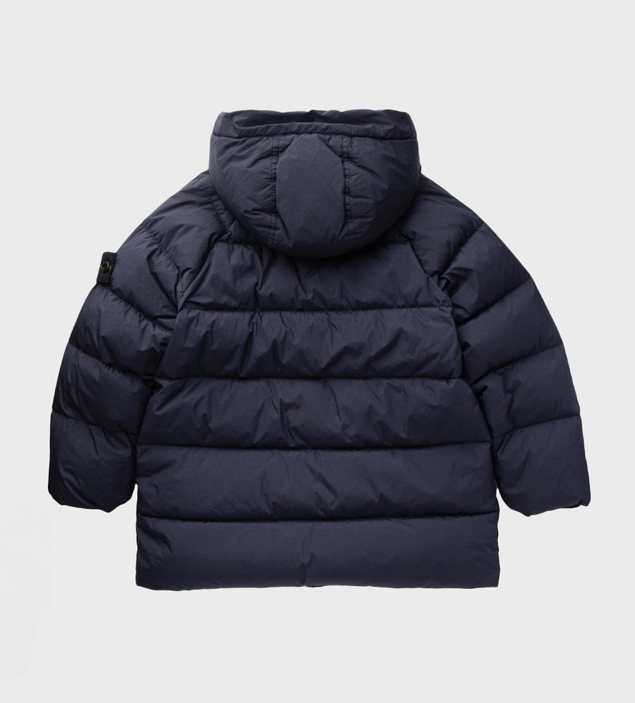 Compass-Badge Hooded Puffer Jacket Navy