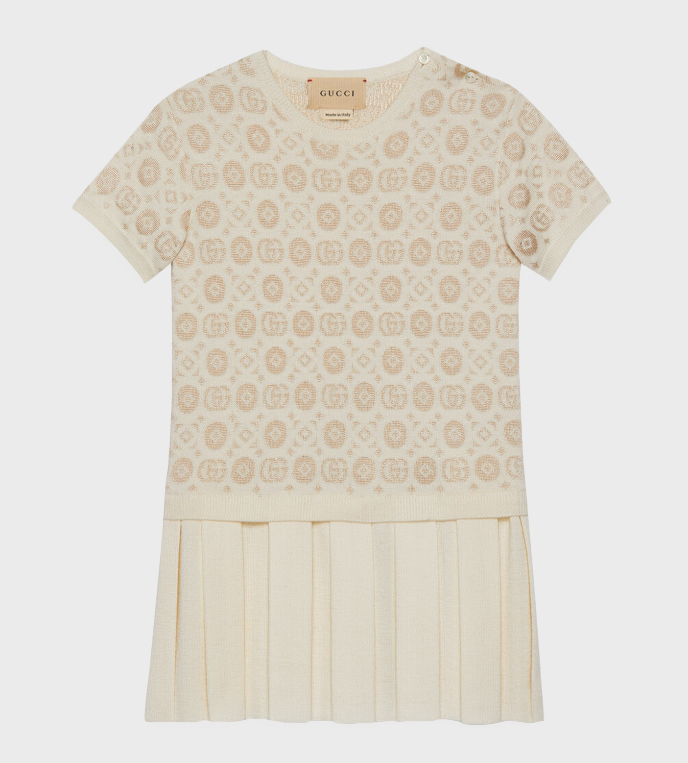 Double G Round-Neck Wool Dress Beige