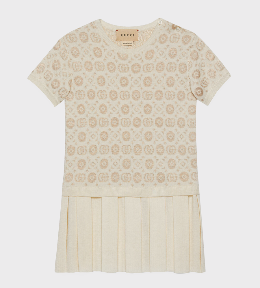 Double G Round-Neck Wool Dress Beige
