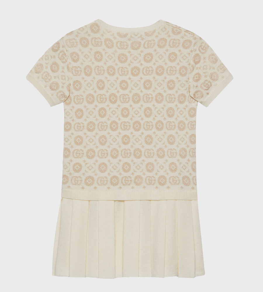Double G Round-Neck Wool Dress Beige