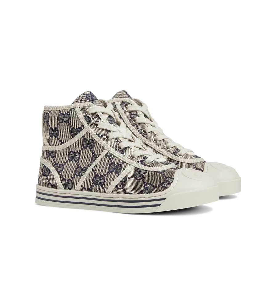 High Top Canvas Sneakers Beige/Blue