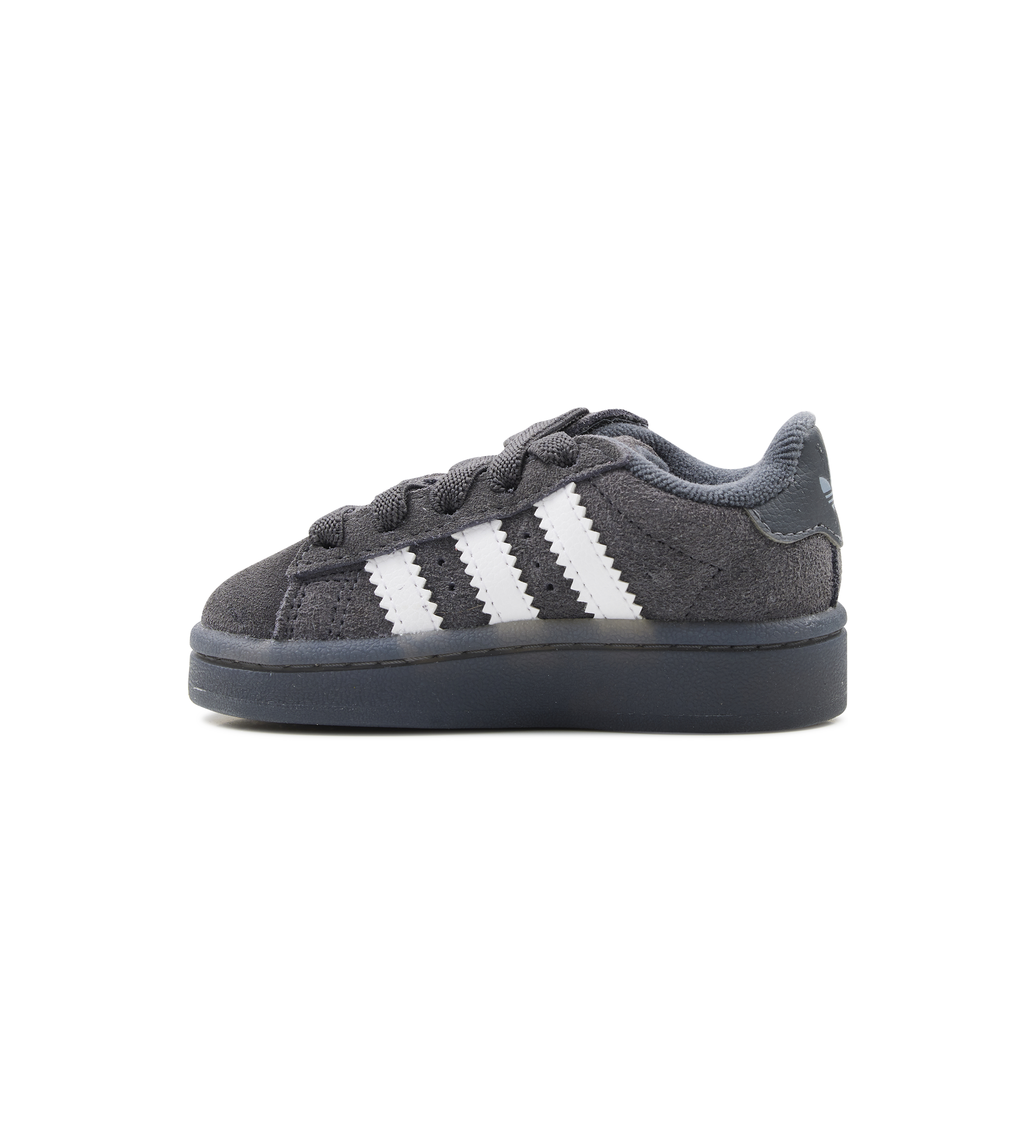Gray Adidas sneaker with white stripes on a white background