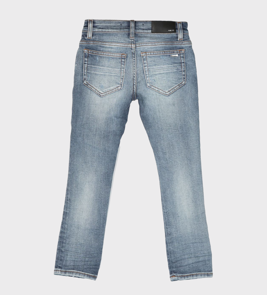 Logo-Patch Distressed-Effect Jeans Blue