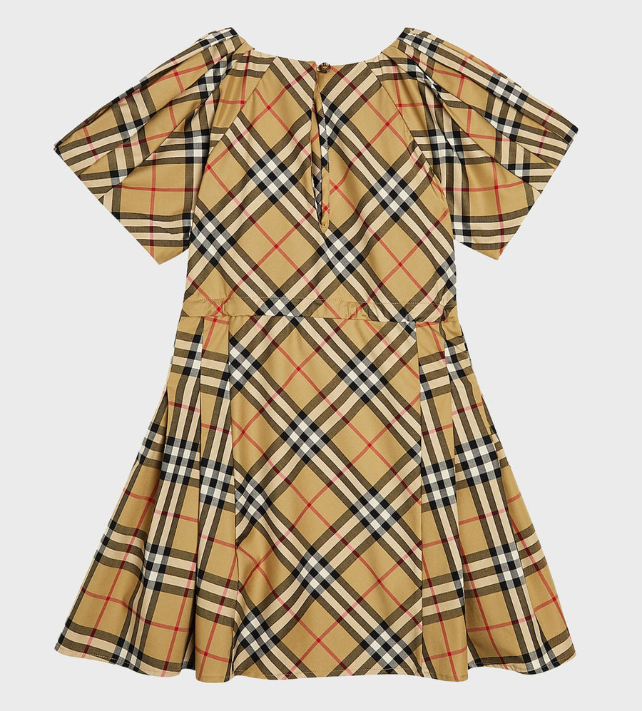 Pleated Check Stretch Dress Archive Beige