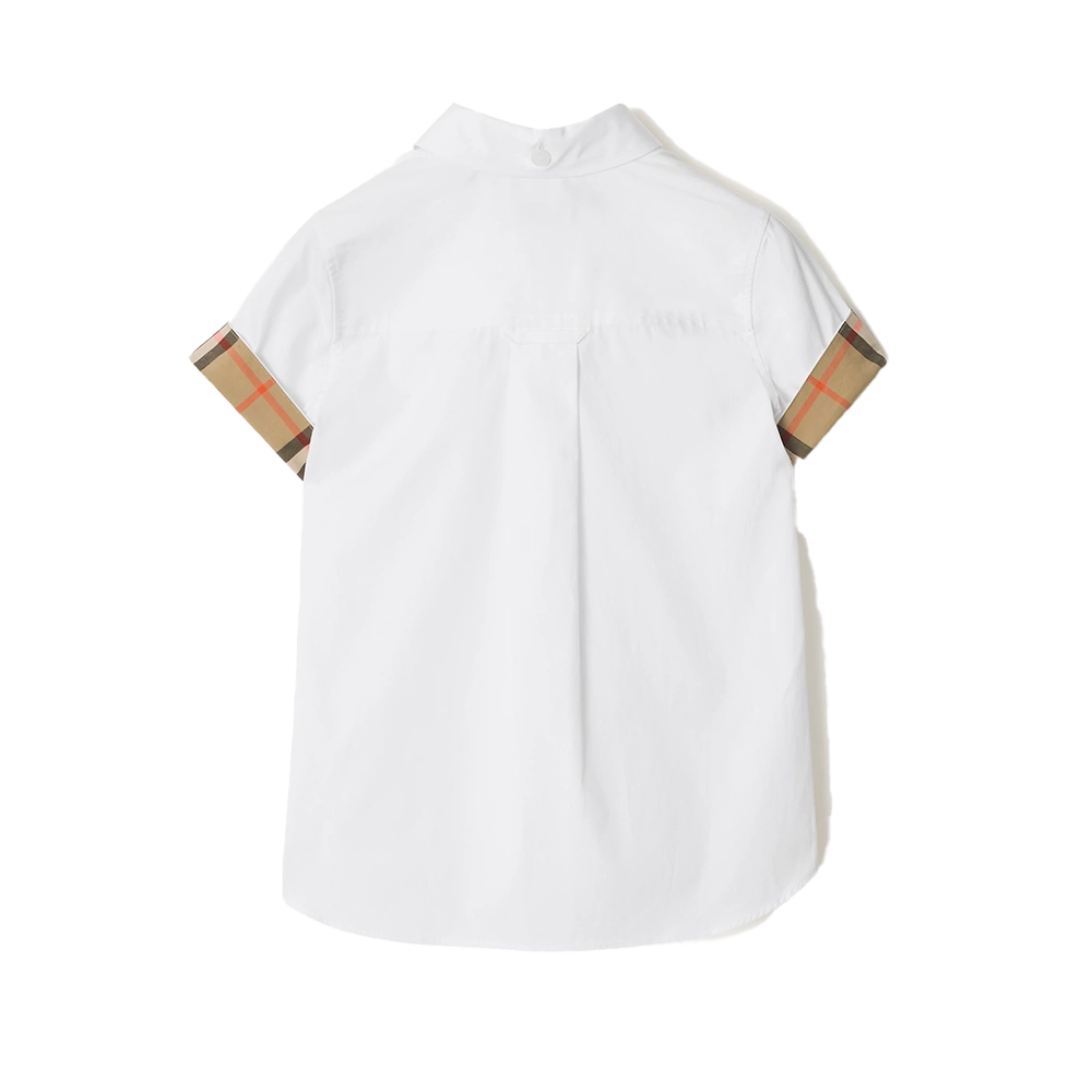 Burberry Check Trim Cotton Poplin Shirt in White & Beige (Kids)