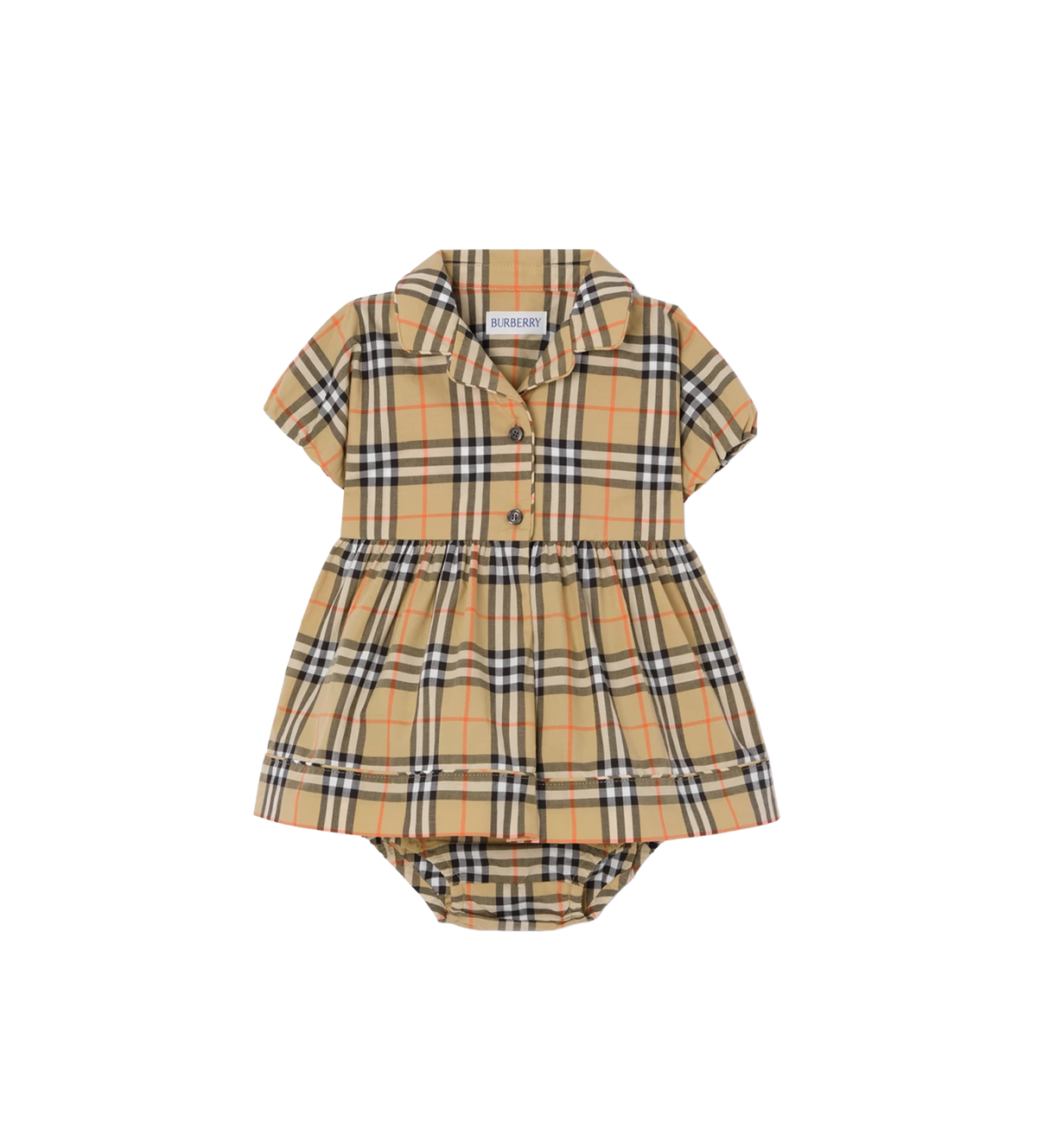 Baby Geruite Katoenen Jurk Met Luierbroek Zandbeige