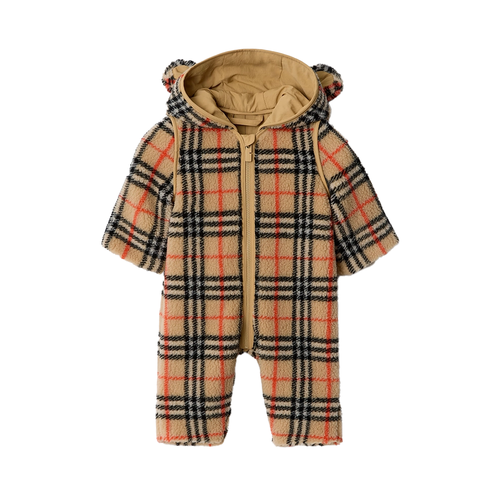 Burberry Jacquard Knit Soft Fleece Jumpsuit in Beige (Baby)