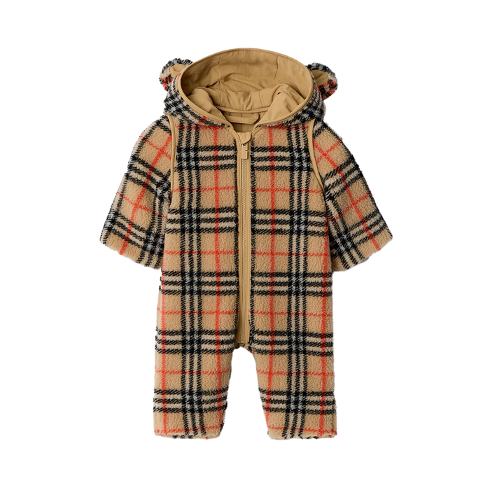 Baby Jacquard Knit Soft Fleece Jumpsuit in Beige