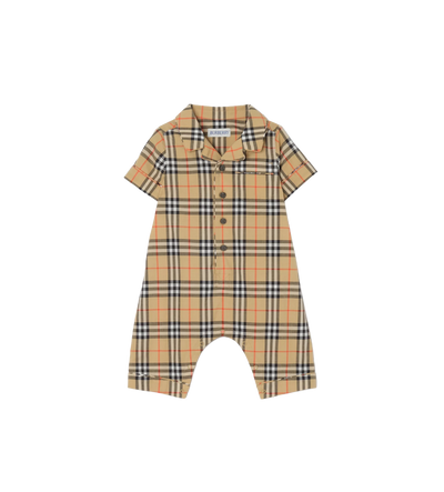 Baby Check Cotton Playsuit Sand Beige