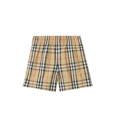 Kids Check Swim Shorts Sand Beige