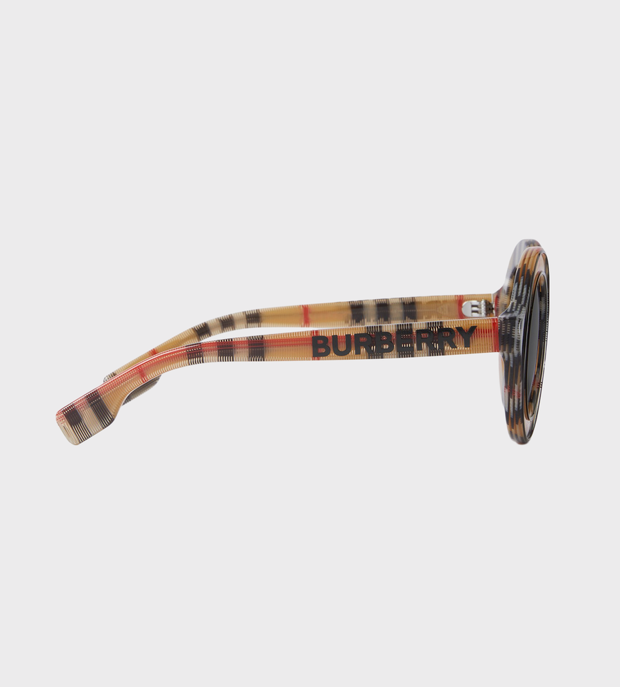 Logo Detail Check Round Frame Sunglasses Beige