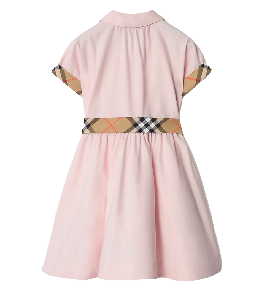 Burberry Check Trim Cotton Shirt Dress in Ice Pink (Kids)