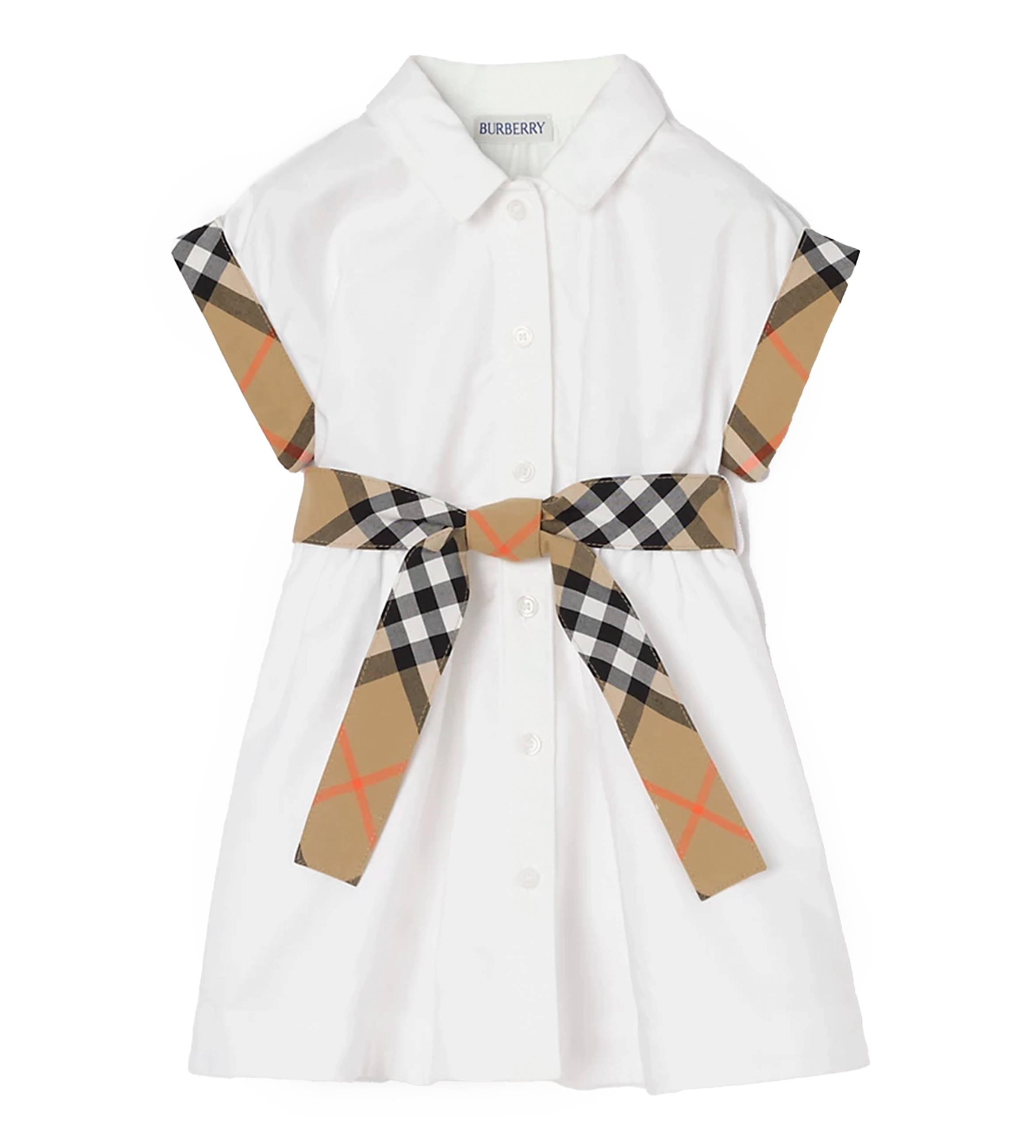 Burberry Check Trim Cotton Shirt Dress in White (Kids)