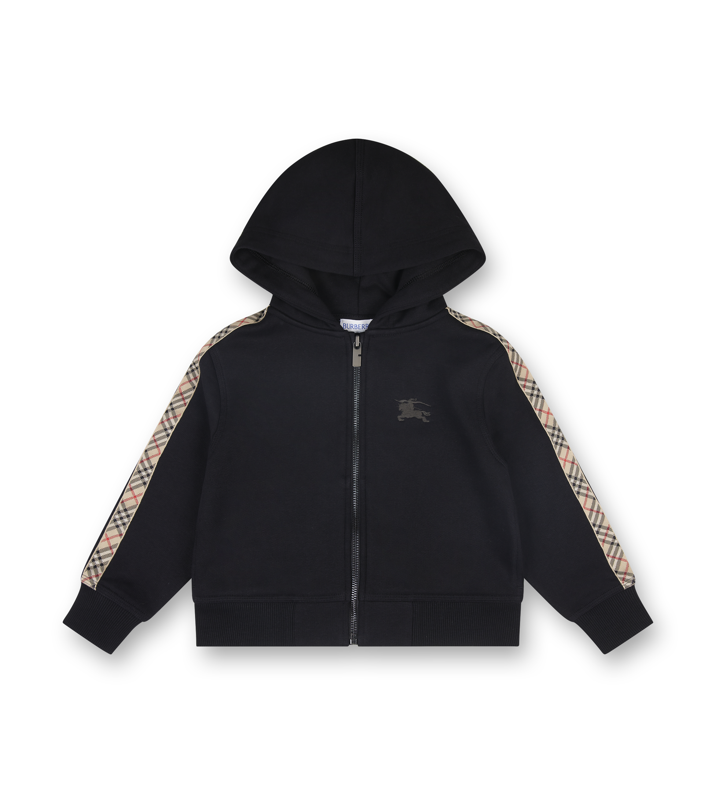 Black hoodie with checkered sleeves on a white background