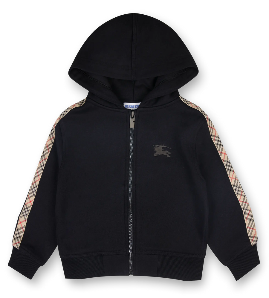 Burberry Clyde Check Tape EKD Jersey Cotton Zip-Up Hoodie in Black (Kids)