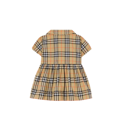 Baby Geruite Katoenen Jurk Met Luierbroek Zandbeige