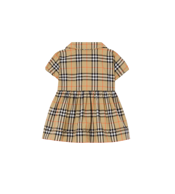 Baby Geruite Katoenen Jurk Met Luierbroek Zandbeige