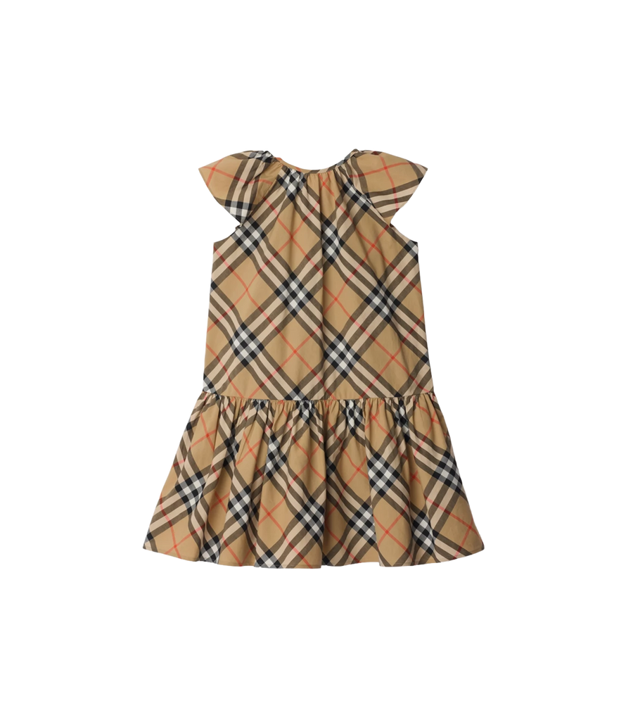 Kids Check Cotton Dress Sand Beige