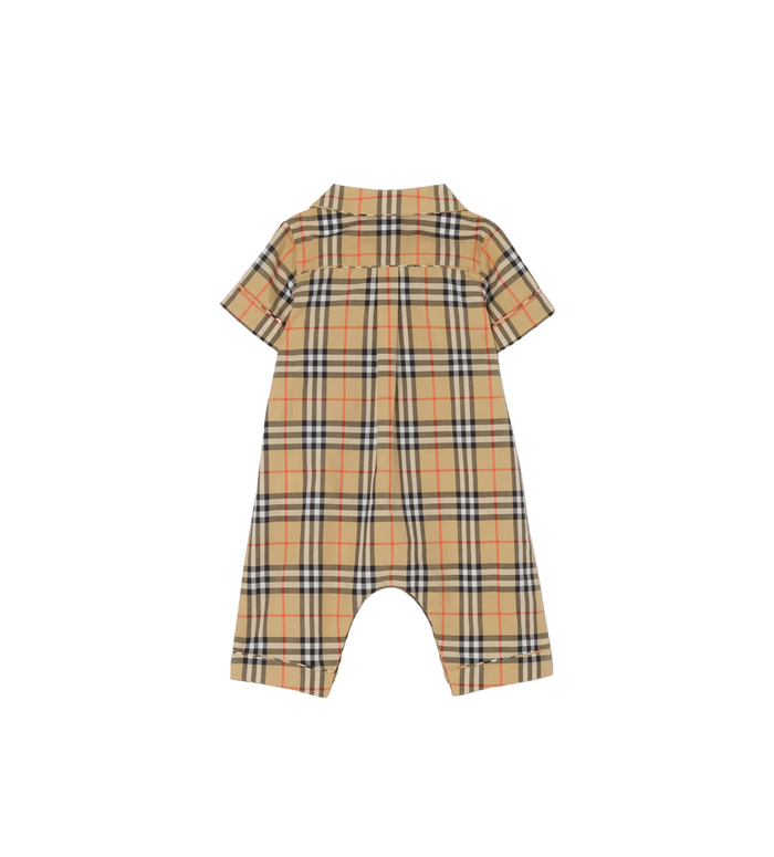 Baby Check Cotton Playsuit Sand Beige