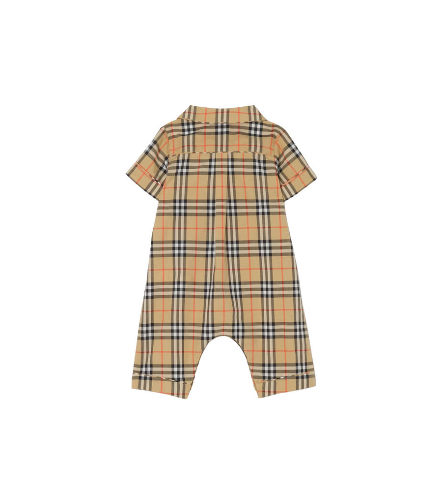 Baby Check Cotton Playsuit Sand Beige
