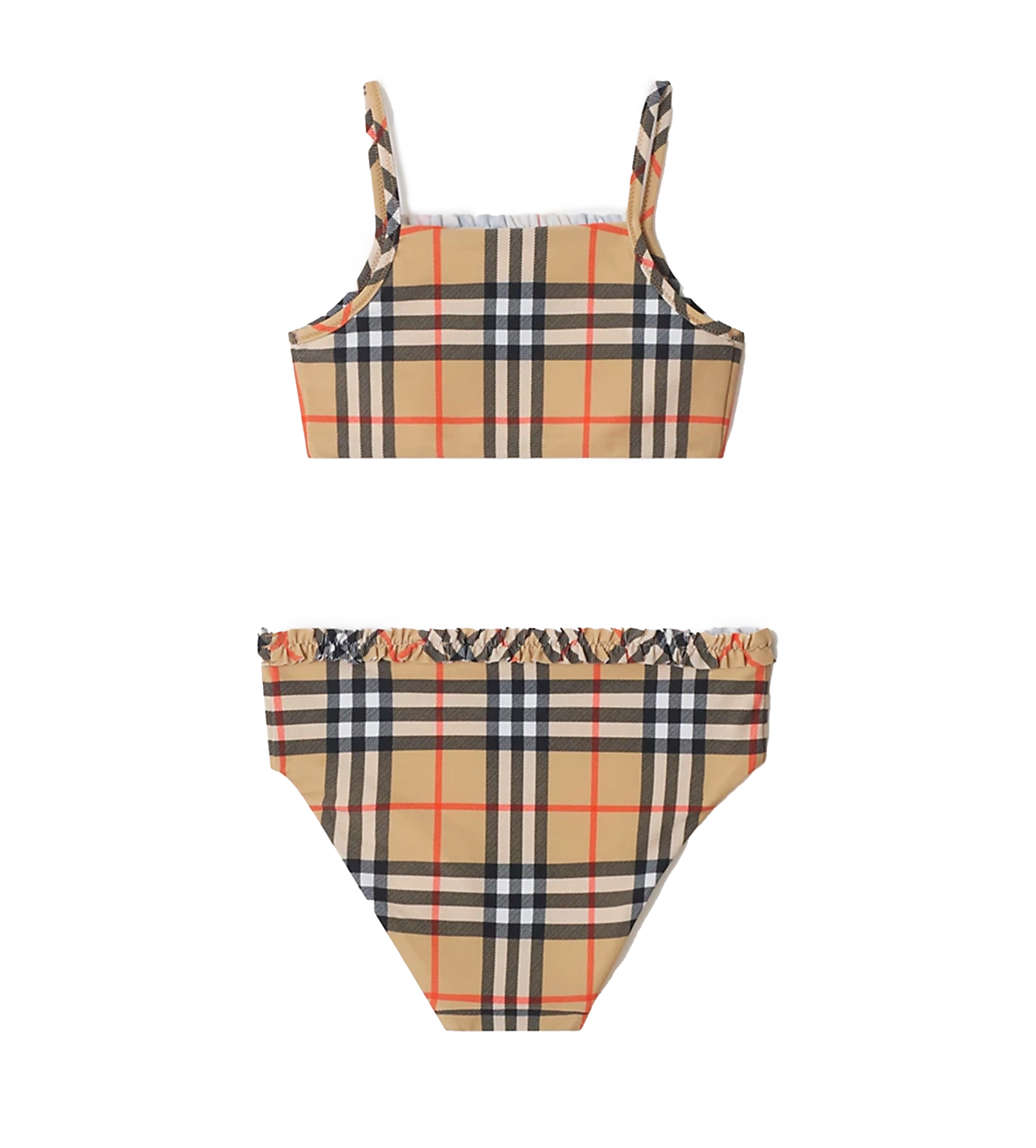Burberry Ruffle Trim Check Bikini in Sand Beige (Kids)