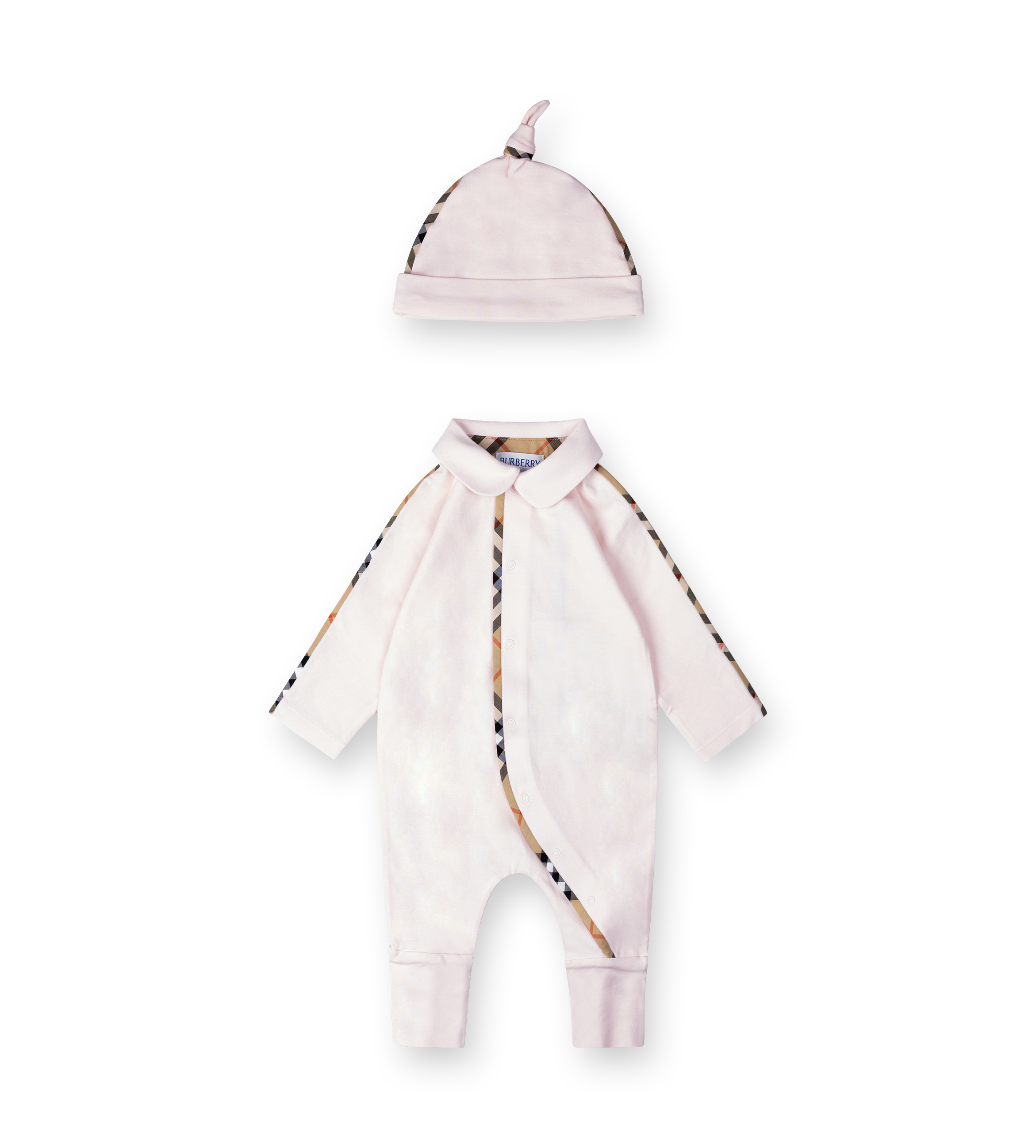 Burberry Stretch Cotton Three piece Baby Gift Set in Ice Pink
