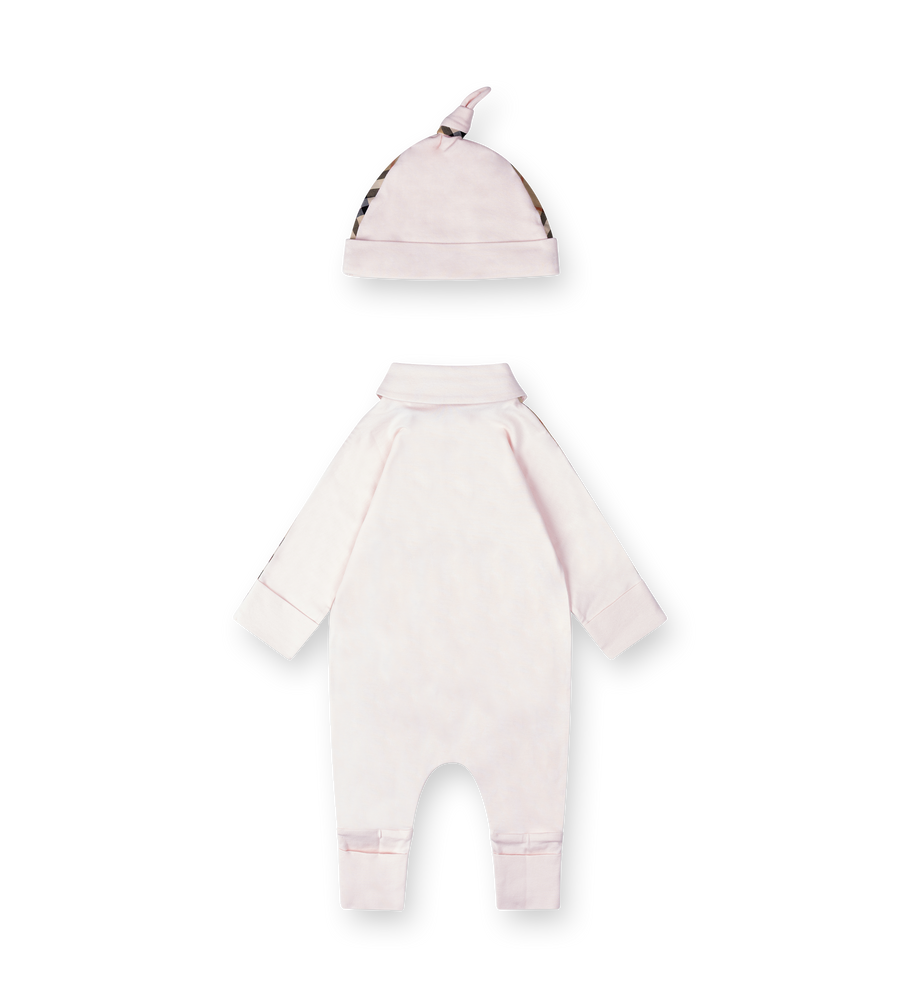 Burberry Stretch Cotton Three piece Baby Gift Set in Ice Pink