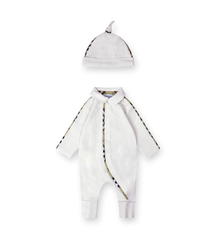 Baby Stretch Cotton Three piece Baby Gift Set in White