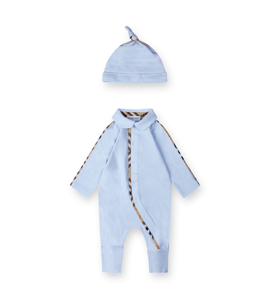 Burberry Stretch Cotton Three piece Gift Set in Ice Blue (Baby)
