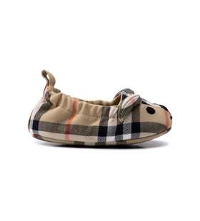 Baby Thomas Bear Check Cotton Booties in Sand Beige