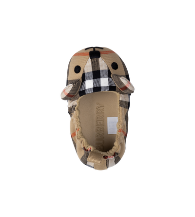 Burberry Thomas Bear Check Cotton Booties in Sand Beige