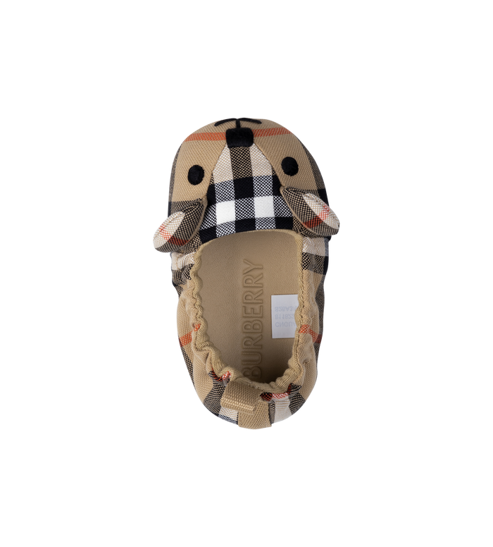 Burberry Thomas Bear Check Cotton Booties in Sand Beige