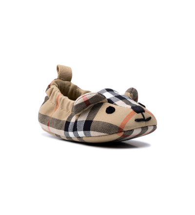 Burberry Thomas Bear Check Cotton Booties in Sand Beige