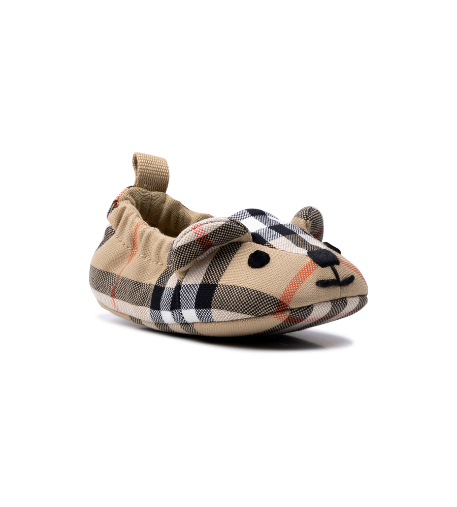 Burberry Thomas Bear Check Cotton Booties in Sand Beige