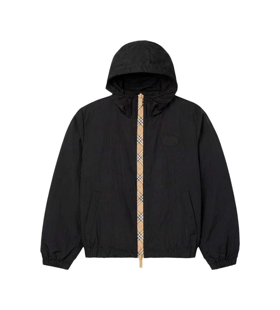 Burberry Jack met capuchon voor kinderen met geruite tape in zwart