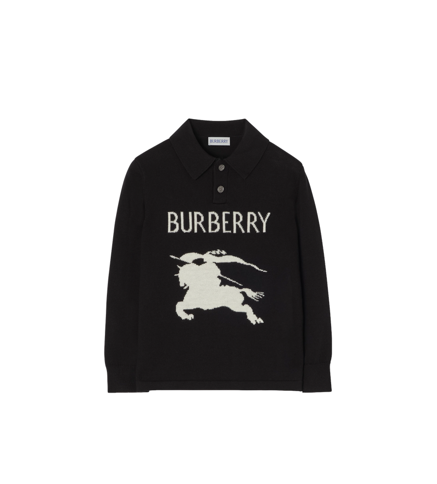 Kids Long-sleeve Knight Cotton Polo Shirt Black