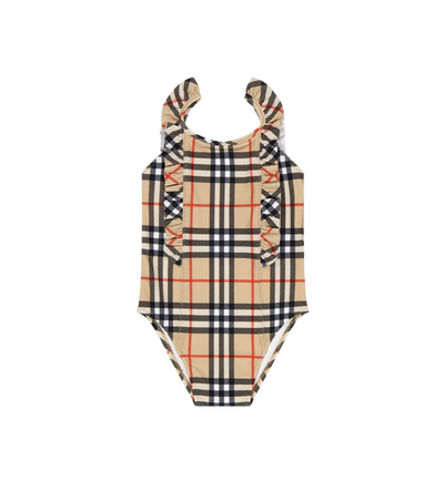 Baby Geruite Badpak Met Ruches Beige