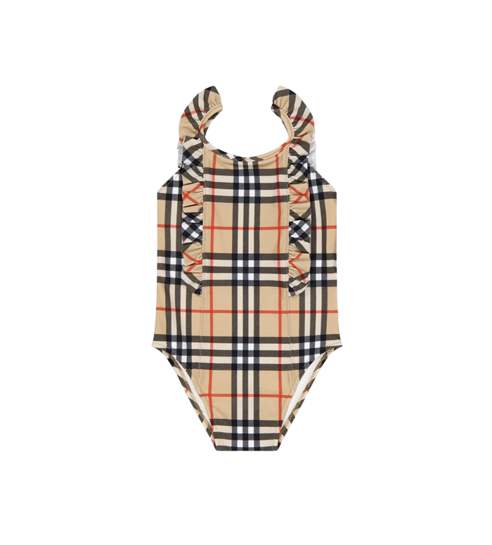 Baby Geruite Badpak Met Ruches Beige