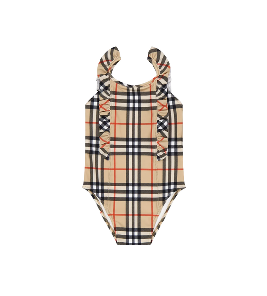 Baby Ruffle Trim Check Swimsuit Beige – FOUR Kids