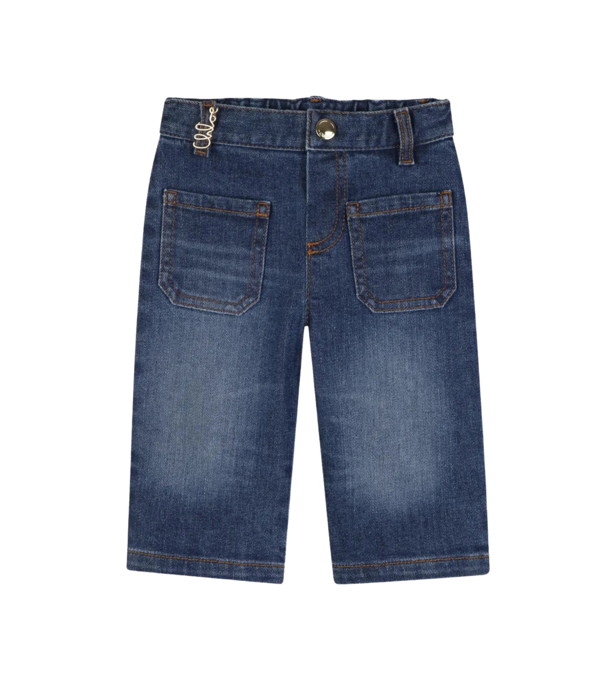 Jeans met Geborduurd Logo en Opgestikte Zakken Blauw