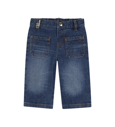 Jeans met Geborduurd Logo en Opgestikte Zakken Blauw
