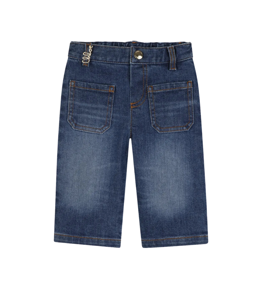 Jeans met Geborduurd Logo en Opgestikte Zakken Blauw