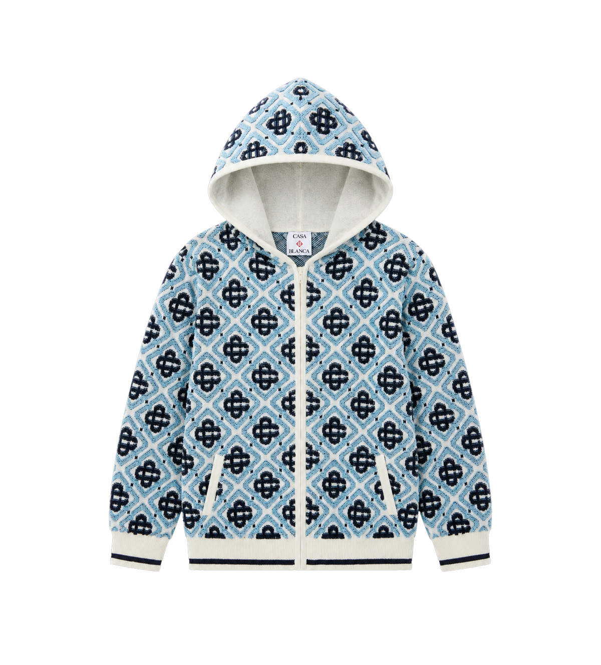 Kids Monogram Zip-Up Hooded Sweatshirt Blue