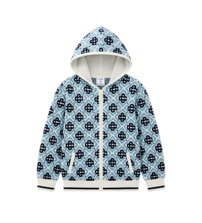 Kids Monogram Zip-Up Hooded Sweatshirt Blue