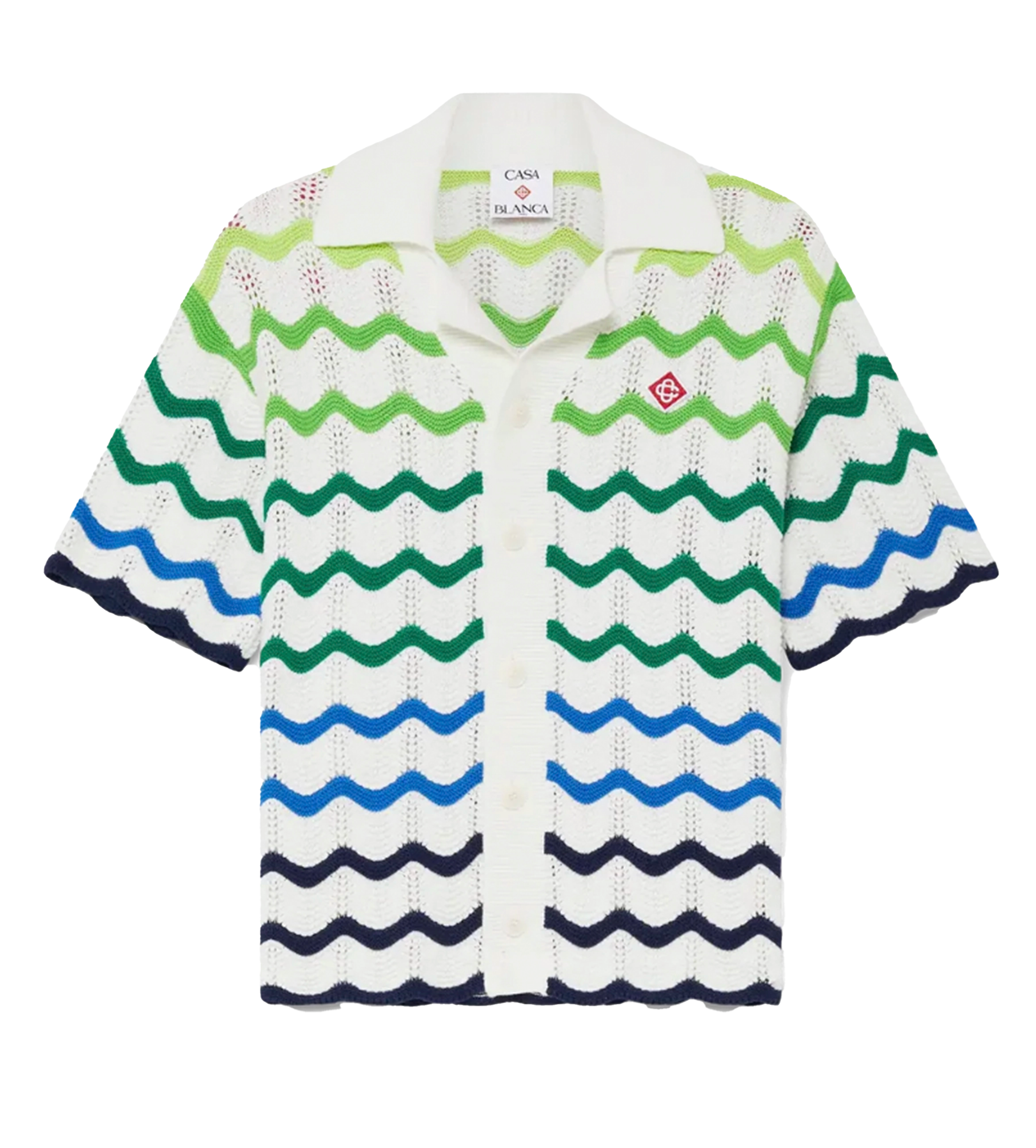 Casablanca Gradient Wave Short Sleeve Knit Shirt in Green & Blue (Kids)