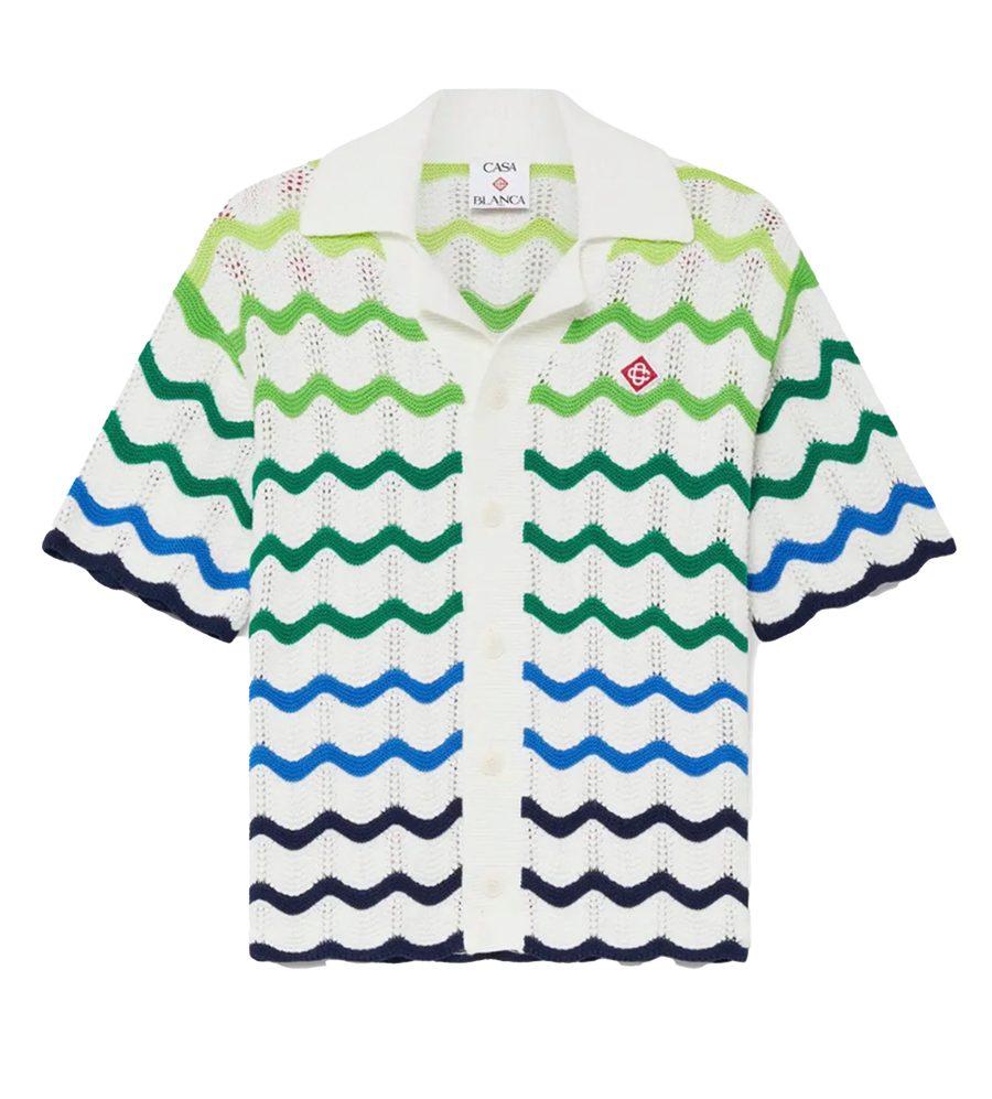 Casablanca Gradient Wave Short Sleeve Knit Shirt in Green & Blue (Kids)
