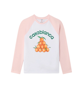 Kids Oranges Baseball Long Sleeve T-Shirt White/ Pink
