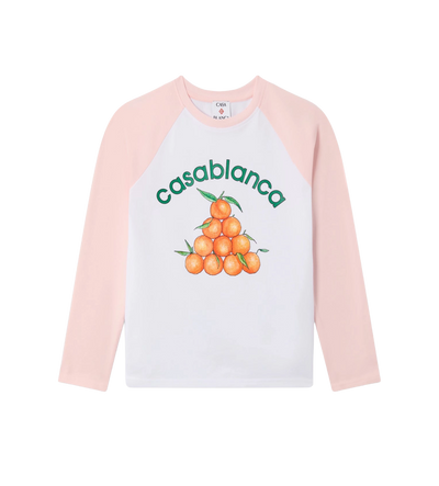 Kids Sinaasappelen Honkbal Lange Mouw T-shirt Wit/ Roze