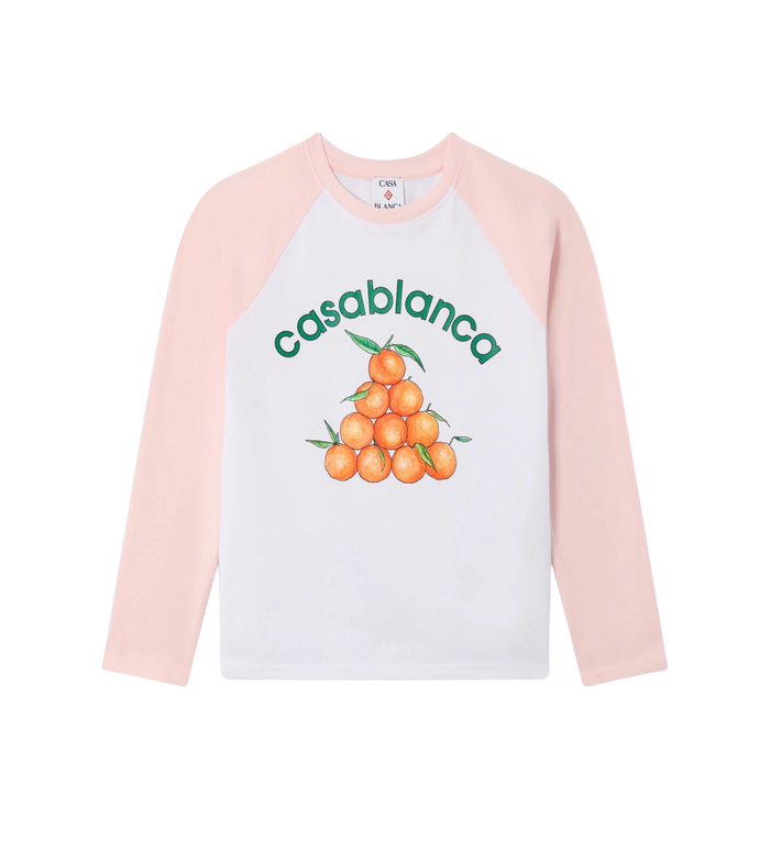 Kids Sinaasappelen Honkbal Lange Mouw T-shirt Wit/ Roze